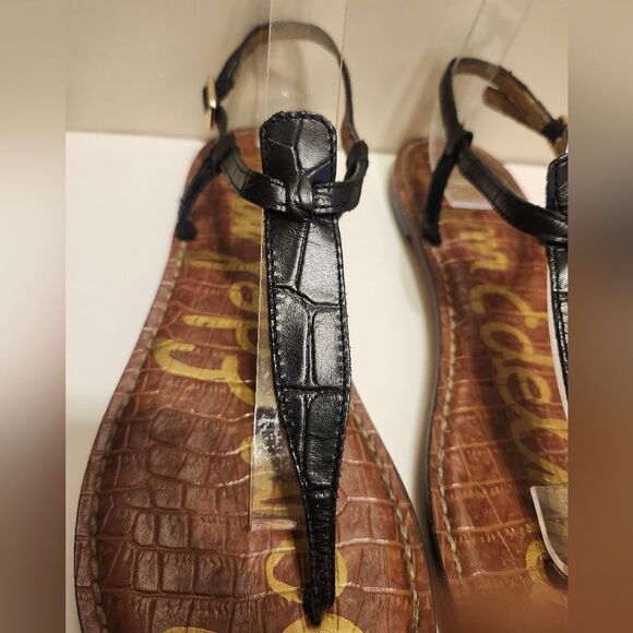 Sam Edelman "GIGI" Black Croc Print Leather T-Strap Flat Sandals sz.8 Ret $120 - Picture 3 of 7